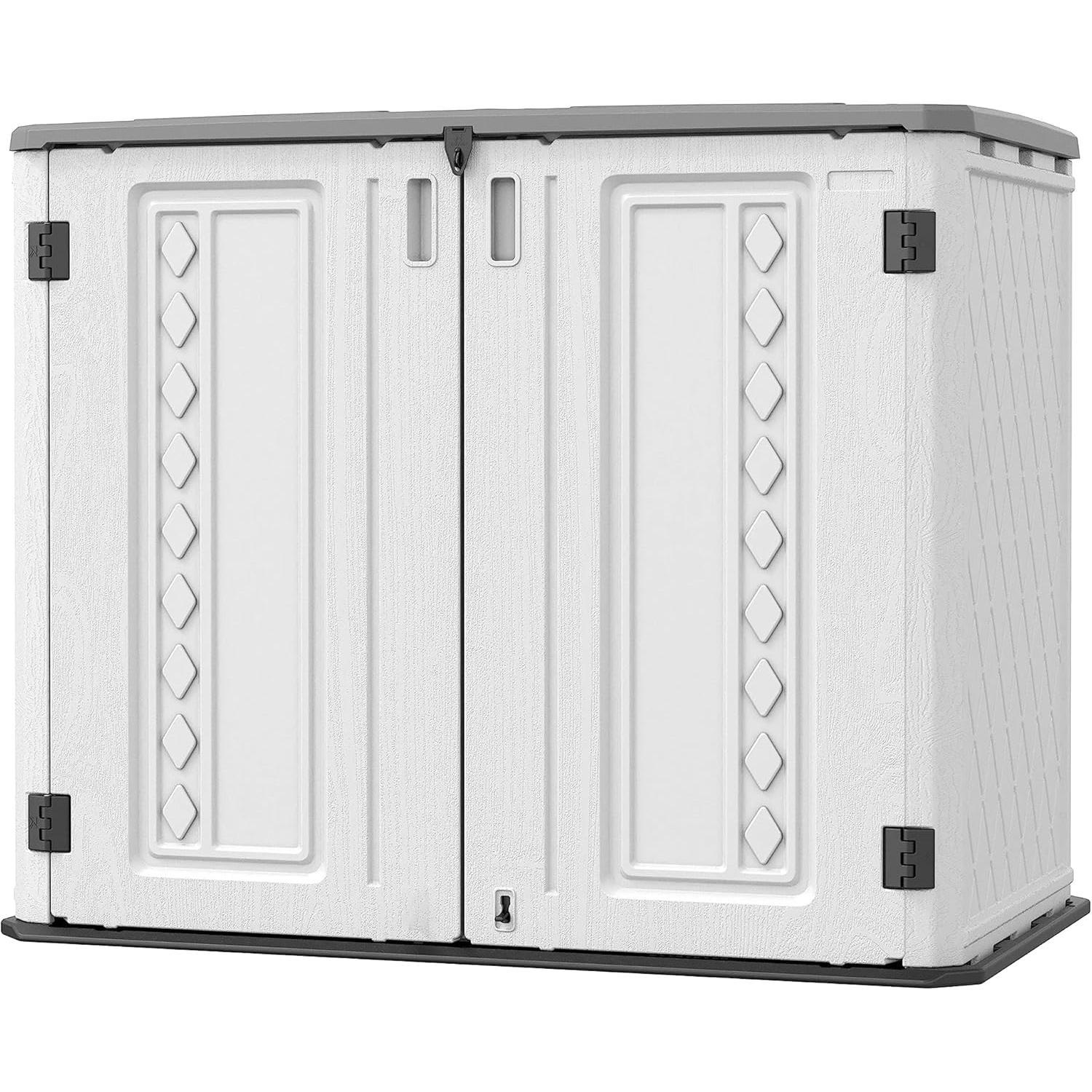 Resin Outdoor Storage Shed, 38 cu.ft Outdoor Storage Box Waterproof for Garden Tools, Patio Furniture, Trash Cans, Garage Storage, Customized Shelves & Lockable (Off White)