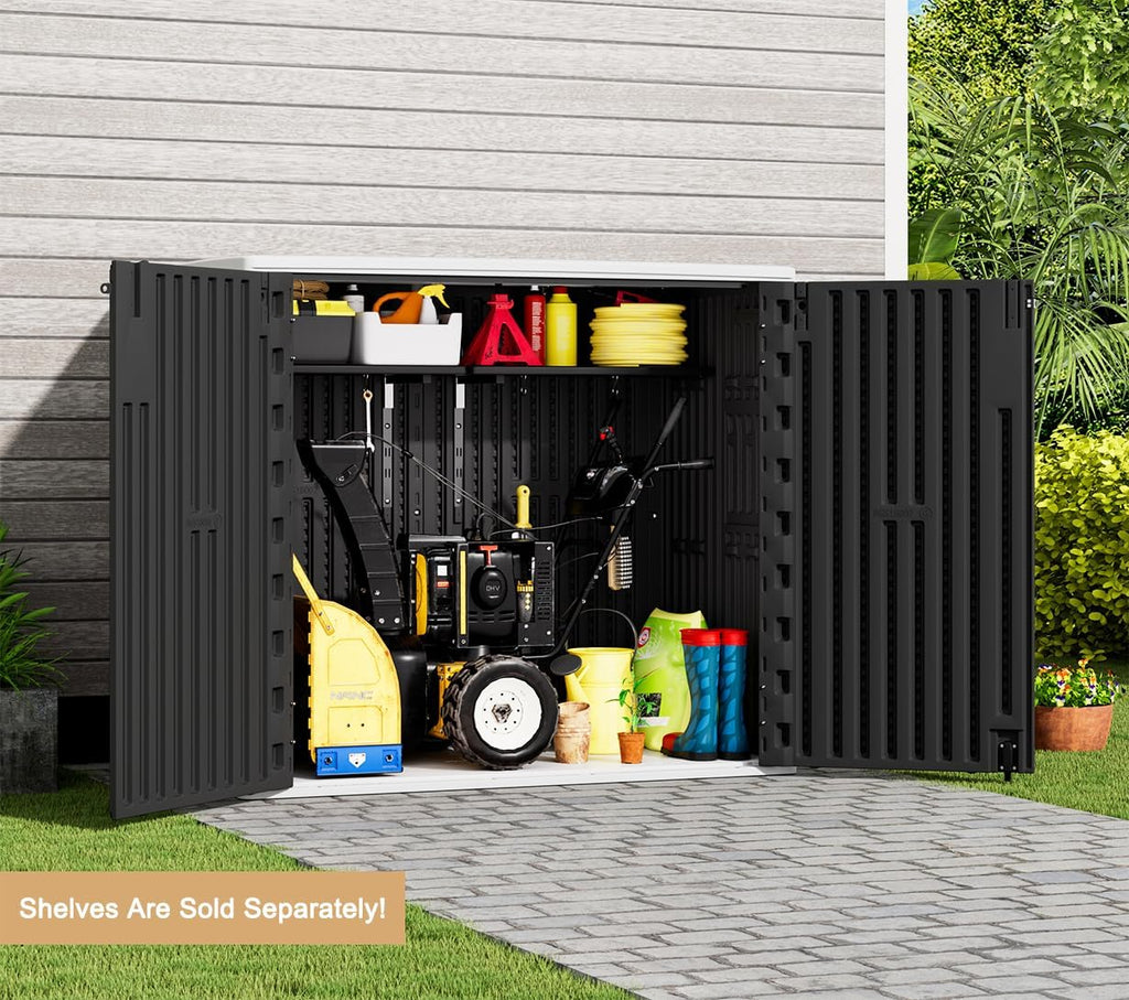 KINYING Outdoor Horizontal Storage Shed,37 Cu.ft Storage Cabinet Waterproof Resin Tool Organiser Storage Box for Garden Tools and Patio Furniture