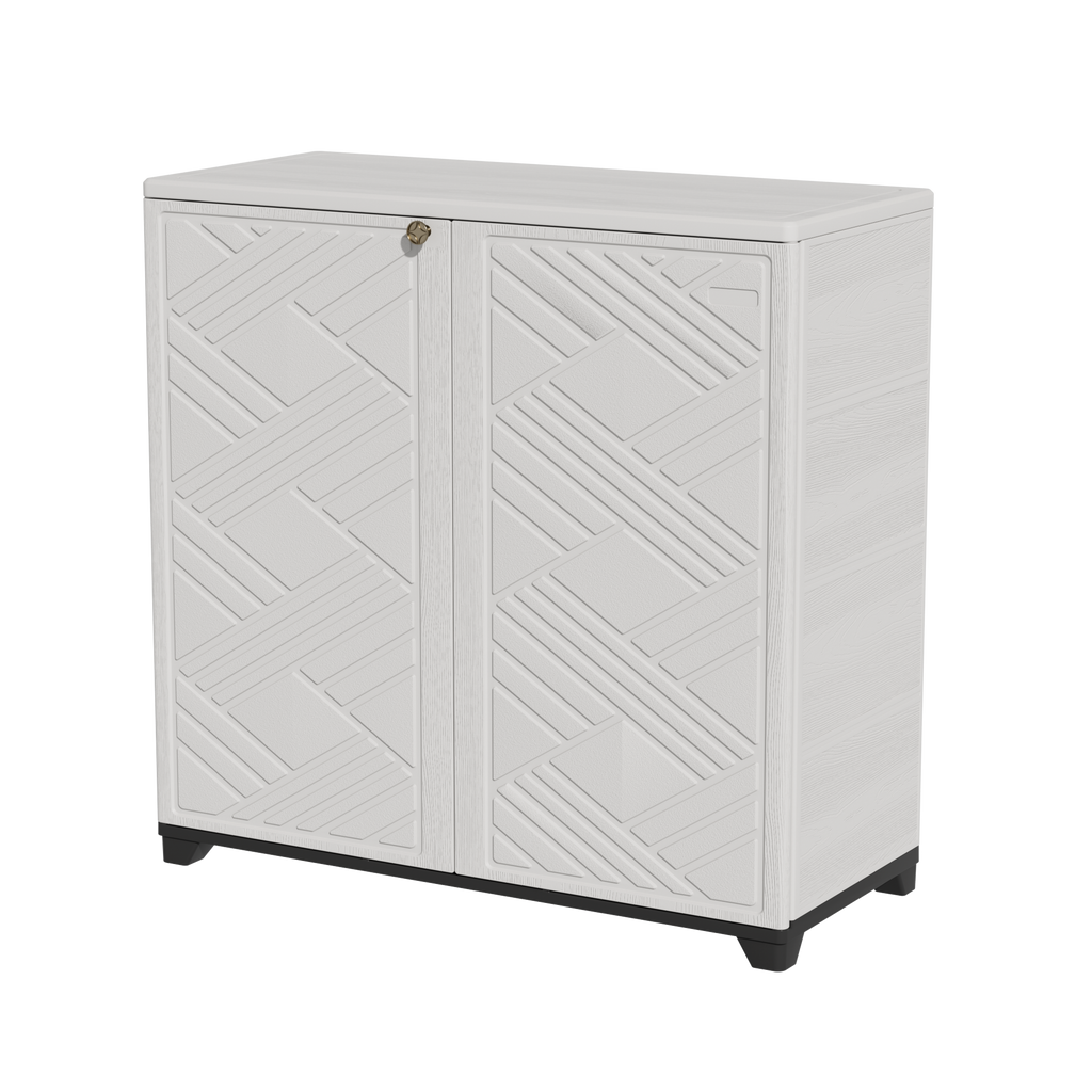 Diamond Cabinet with 2 Shelves, White 33.5×15.1×34.3 Inch - Waterproof UV-Resistant Outdoor Storage for Garden, Pool & Indoor - Organize Hoses, Cushions, Seasonal Decor