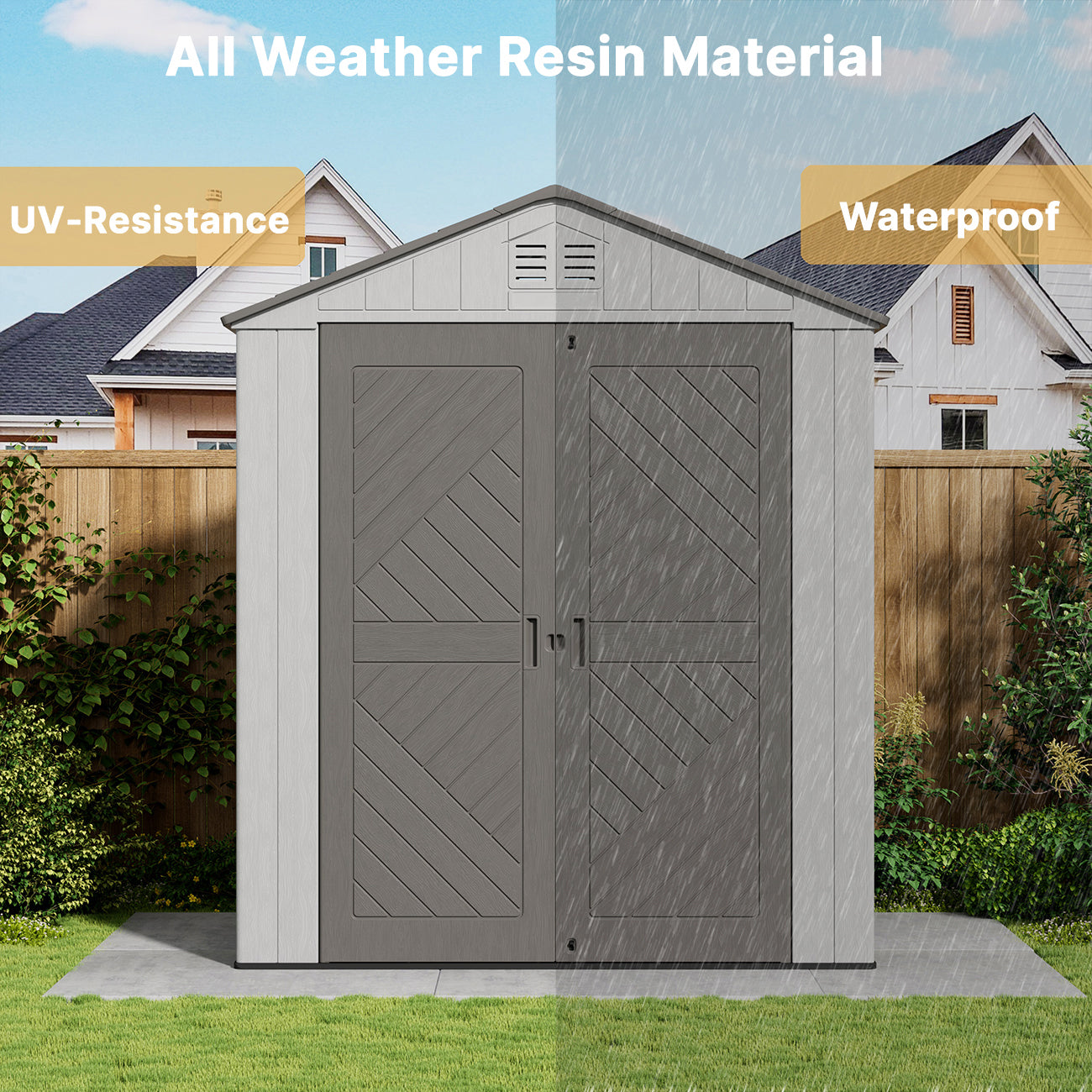 KINYING  Outdoor Storage Shed with Floor,Resin Outdoor Garden Tool Shed with Windows,Lockable Weather Resistant Large Plastic Shed for Bike Storage,Lawn Mower,Pool Supplies