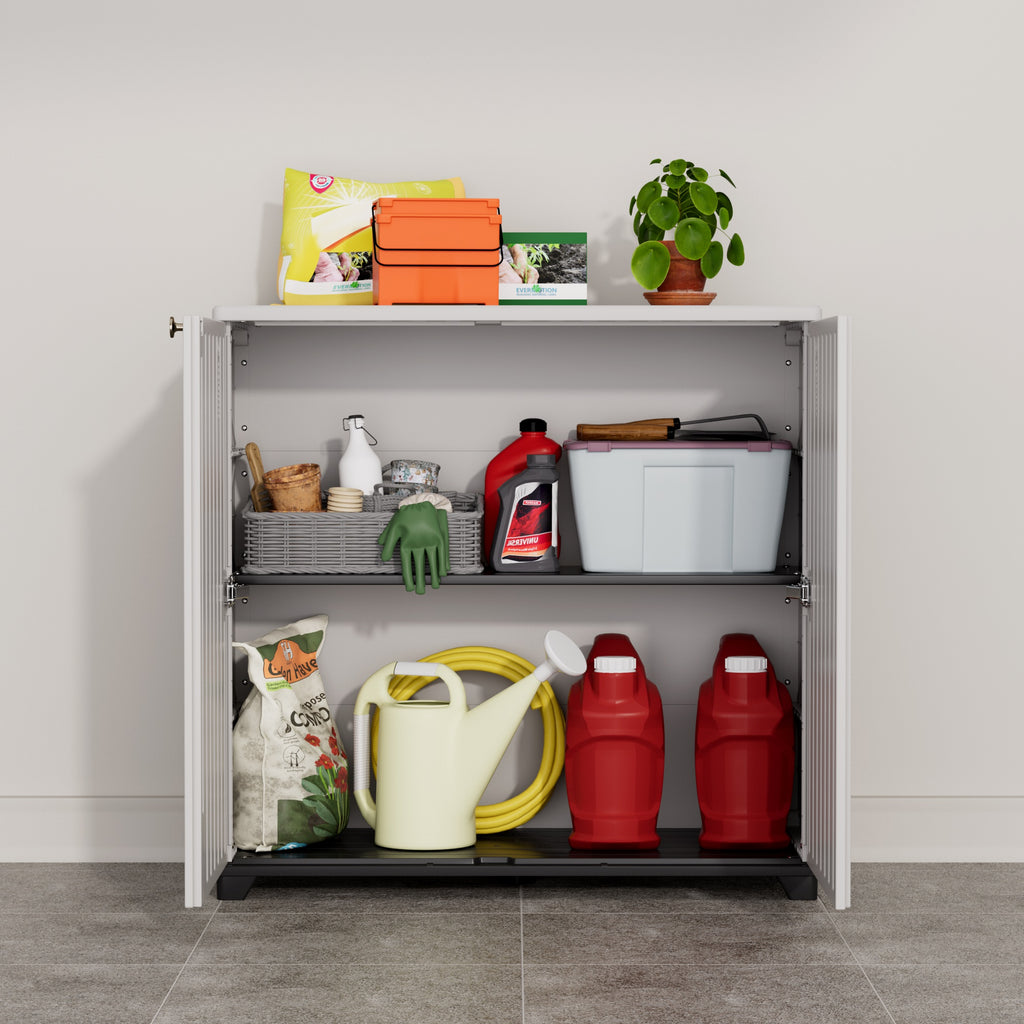 Diamond Cabinet with 2 Shelves, White 33.5×15.1×34.3 Inch - Waterproof UV-Resistant Outdoor Storage for Garden, Pool & Indoor - Organize Hoses, Cushions, Seasonal Decor