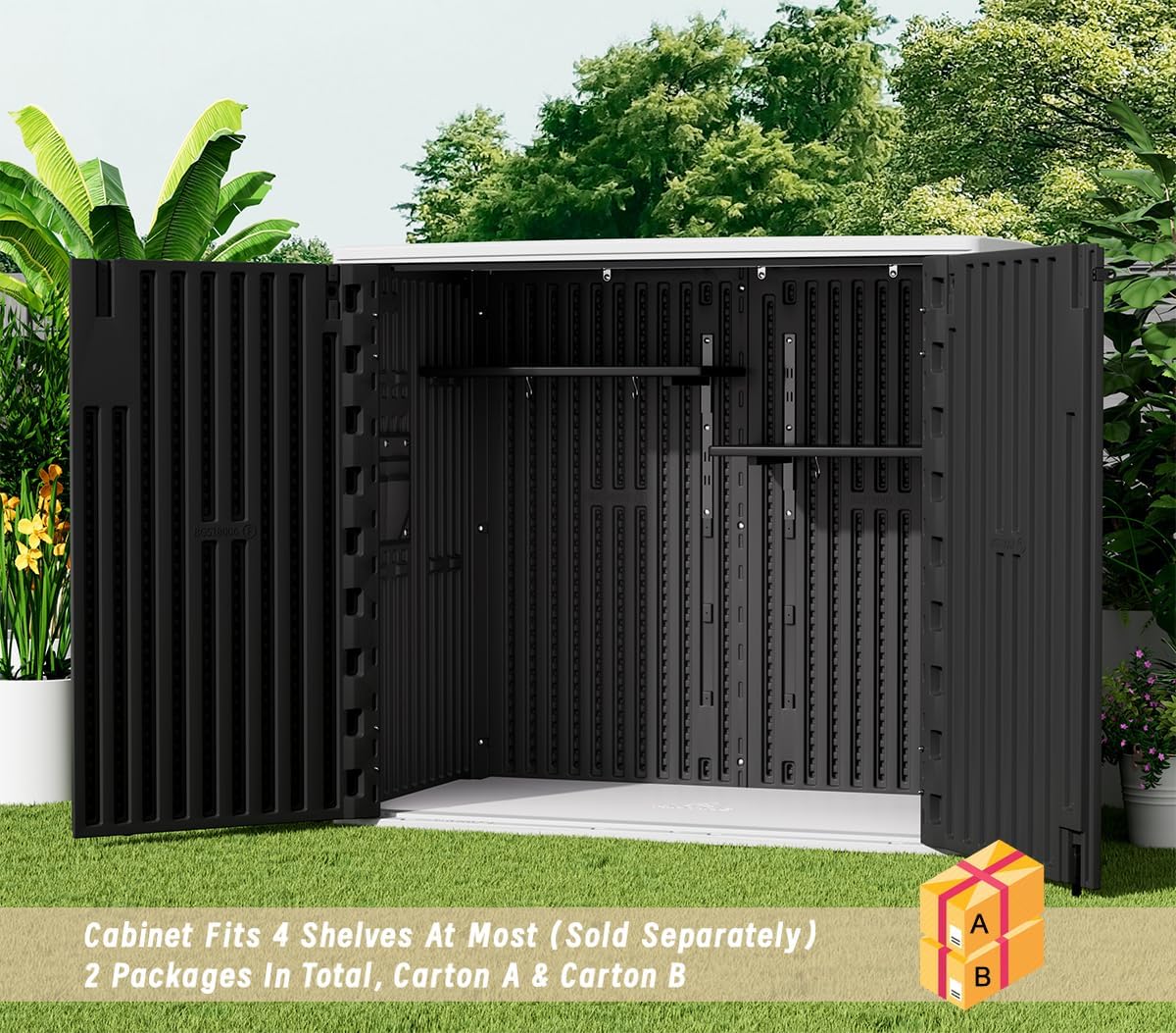 KINYING Outdoor Horizontal Storage Shed,37 Cu.ft Storage Cabinet Waterproof Resin Tool Organiser Storage Box for Garden Tools and Patio Furniture