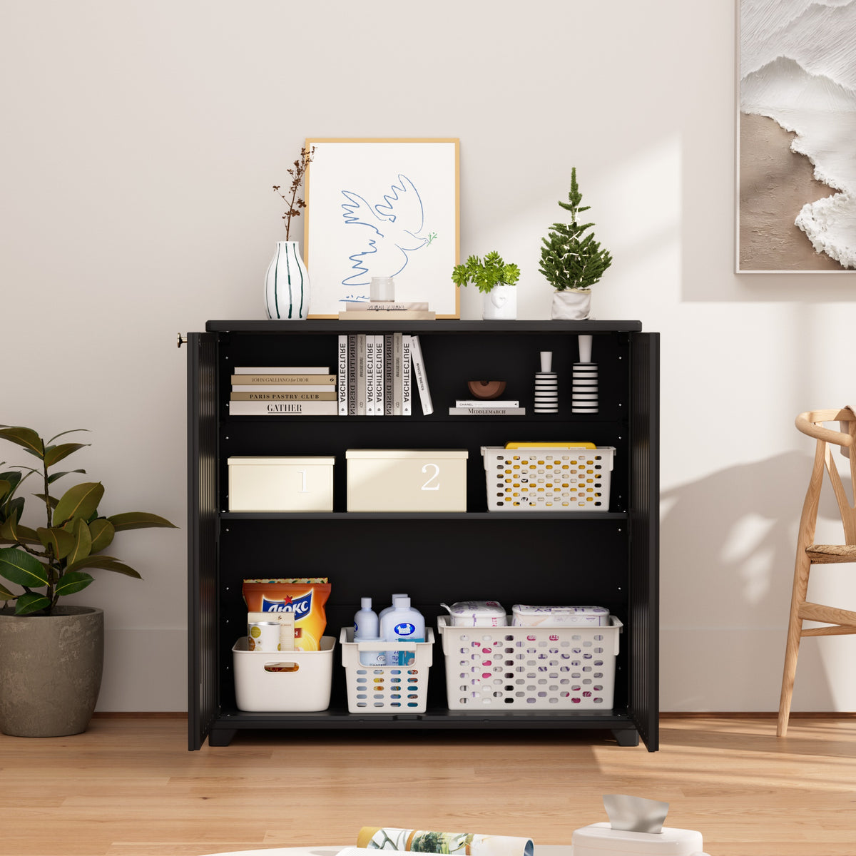 Diamond Cabinet with 2 Shelves, White 33.5×15.1×34.3 Inch - Waterproof UV-Resistant Outdoor Storage for Garden, Pool & Indoor - Organize Hoses, Cushions, Seasonal Decor