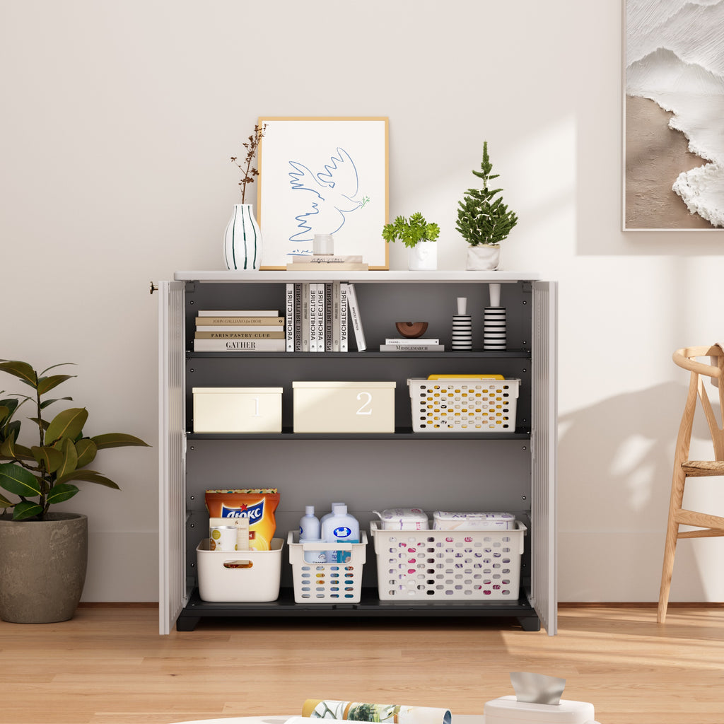 Diamond Cabinet with 2 Shelves, White 33.5×15.1×34.3 Inch - Waterproof UV-Resistant Outdoor Storage for Garden, Pool & Indoor - Organize Hoses, Cushions, Seasonal Decor