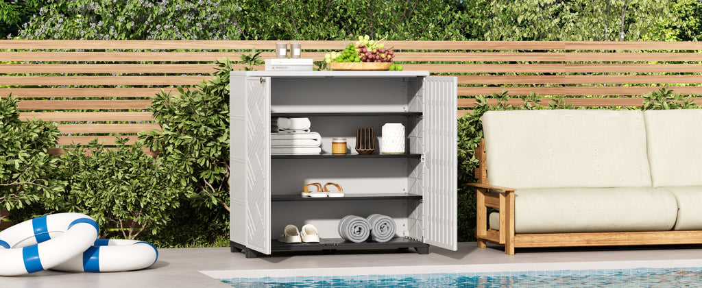 Diamond Cabinet with 2 Shelves, White 33.5×15.1×34.3 Inch - Waterproof UV-Resistant Outdoor Storage for Garden, Pool & Indoor - Organize Hoses, Cushions, Seasonal Decor