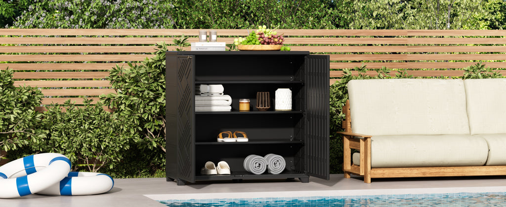 Diamond Cabinet with 2 Shelves, White 33.5×15.1×34.3 Inch - Waterproof UV-Resistant Outdoor Storage for Garden, Pool & Indoor - Organize Hoses, Cushions, Seasonal Decor