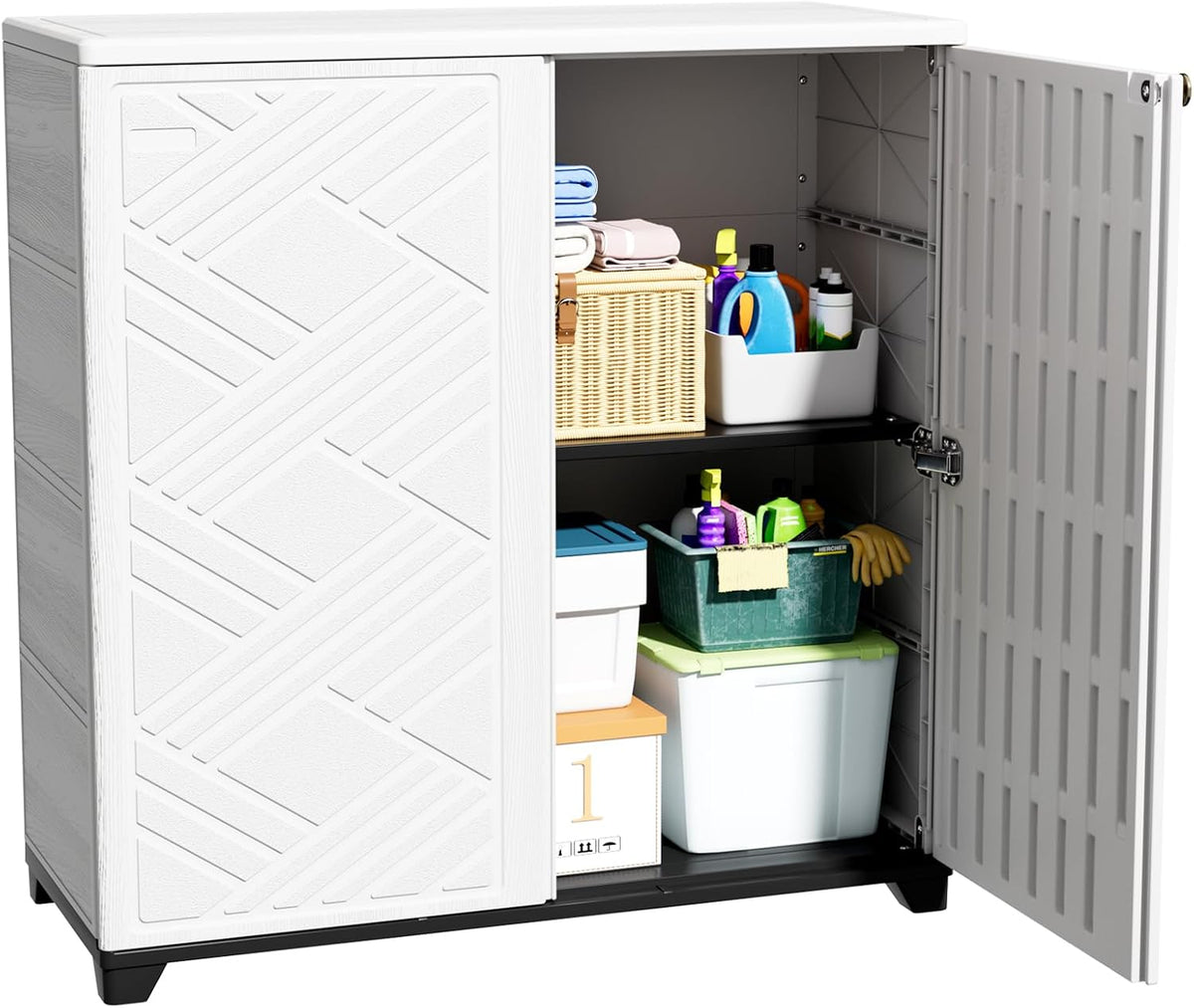 KINYING Outdoor Storage Cabinet Waterproof,Deck Boxes with 1 Shelving,White