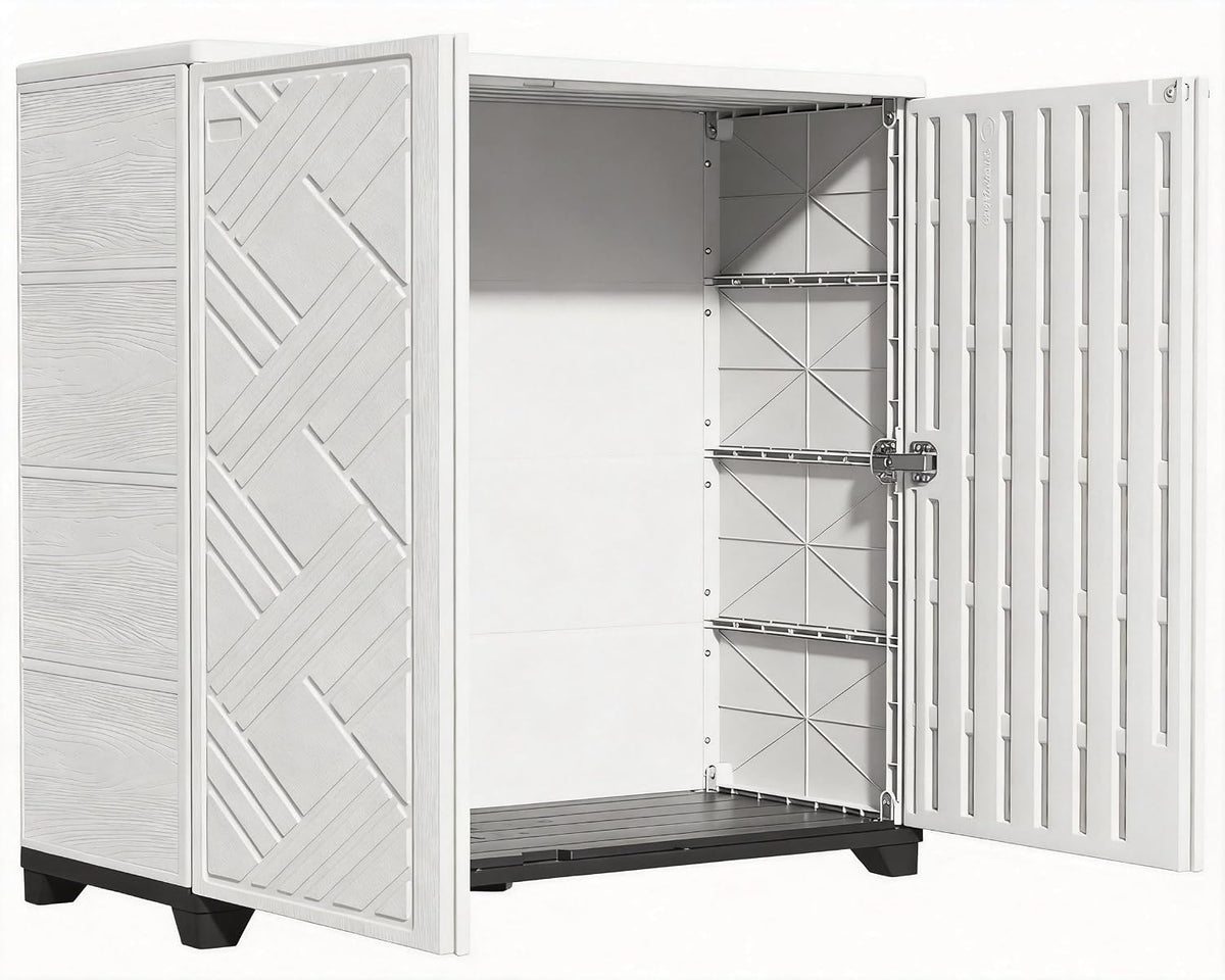 KINYING Outdoor Storage Cabinet Waterproof, 60 Gallon Resin Outdoor Storage Shed for Patio/Garden/Ba