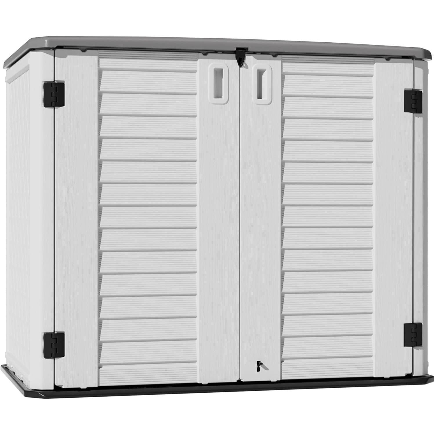 Resin Outdoor Storage Shed, 38 cu.ft Outdoor Storage Box Waterproof for Garden Tools, Patio Furniture, Trash Cans, Garage Storage, Customized Shelves & Lockable (Off White)