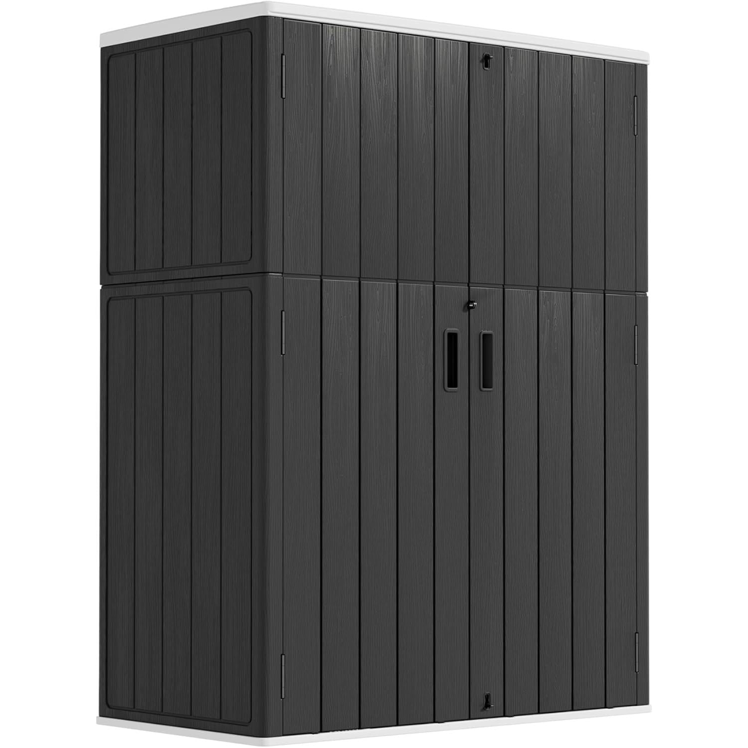 Resin Outdoor Storage Shed, 38 cu.ft Outdoor Storage Box Waterproof for Garden Tools, Patio Furniture, Trash Cans, Garage Storage, Customized Shelves & Lockable (Off White)