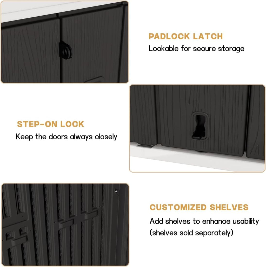 KINYING Outdoor Horizontal Storage Shed,37 Cu.ft Storage Cabinet Waterproof Resin Tool Organiser Storage Box for Garden Tools and Patio Furniture