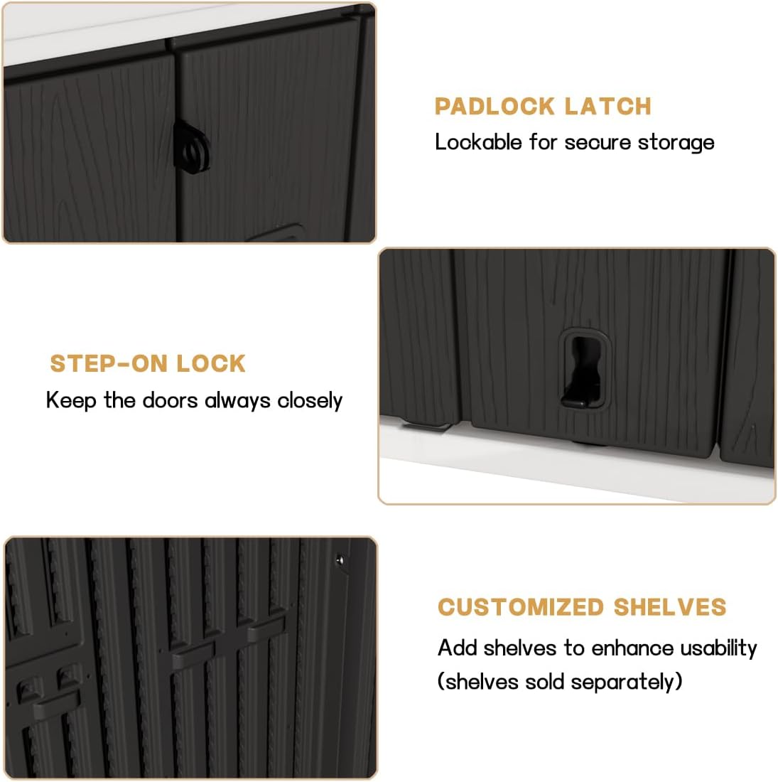 KINYING Outdoor Horizontal Storage Shed,37 Cu.ft Storage Cabinet Waterproof Resin Tool Organiser Storage Box for Garden Tools and Patio Furniture