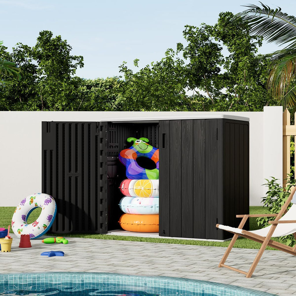 KINYING Outdoor Horizontal Storage Shed,37 Cu.ft Storage Cabinet Waterproof Resin Tool Organiser Storage Box for Garden Tools and Patio Furniture