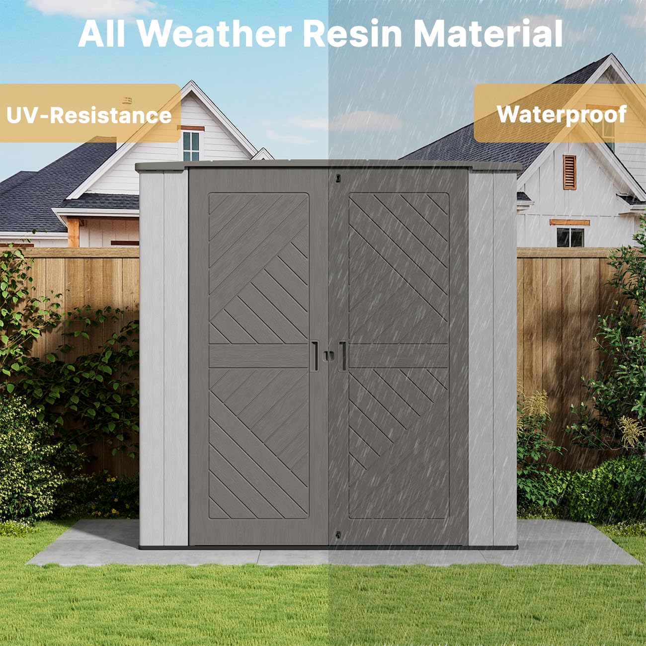 KINYING  Outdoor Storage Shed with Floor,Resin Outdoor Garden Tool Shed with Windows,Lockable Weather Resistant Large Plastic Shed for Bike Storage,Lawn Mower,Pool Supplies